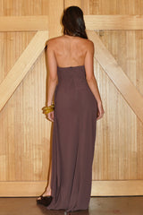 ARLOWE FAUX WRAP MAXI DRESS - CHOCOLATE