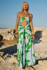 AUBRIE CUT OUT HALTER MAXI DRESS - AMOREE BLUE