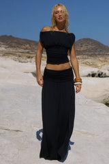 AVANNI RUCHED LOW WAIST MAXI SKIRT - GRANITE