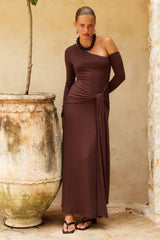 BIANCA ONE SHOULDER MAXI DRESS - CHOCOLATE