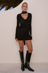 BIANCA SLEEVED MINI DRESS - BLACK