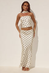 BLAINE LOW WAIST MAXI SKIRT - CREAM/BLACK POLKA