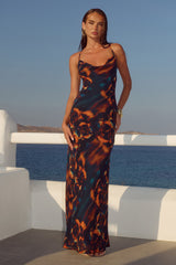 BRIGETTE COWL CROSS BACK MAXI DRESS - VALINA ORANGE
