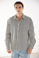 ESTVAN LONG SLEEVE SHIRT - PINSTRIPE BLACK/WHITE