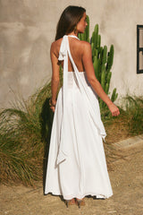 FERNANDA PLUNGE HALTER MAXI DRESS - WHITE