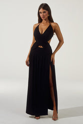 GENIA CROSS FRONT MAXI DRESS - BLACK