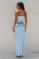 GEORGINA LOW WAIST MAXI SKIRT - SKY BLUE/CHOC POLKA