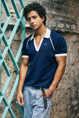 JAVIER RAGLAN SHORT SLEEVE KNIT TOP - NAVY