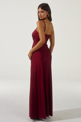 KALENA PLUNGE MAXI DRESS - CHERRY