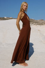 KAMILLA KEYHOLE TWIST MAXI DRESS - CHOCOLATE
