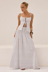 MAREE SHIRRED DROP WAIST MAXI SKIRT - DREA WHITE