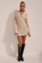 KATARA KNIT MINI DRESS - CREAM