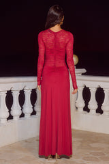 LARNA LACE LONG SLEEVE MAXI DRESS - CHERRY