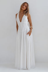 LEONORA DEEP V CORSET MAXI DRESS - WHITE