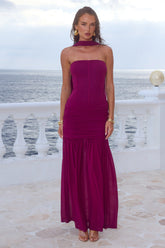 LILLIE CORSET MAXI DRESS - PLUM