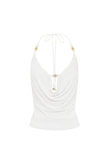 LIVIA HALTER COWL TOP - WHITE