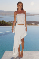 LOANA WAVY HEM MAXI SKIRT - WHITE