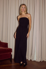 MALONE RUCHED STRAPLESS MAXI DRESS - BLACK