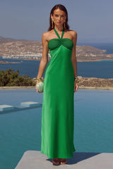 MARILLA RUCHED HALTER MAXI DRESS - EMERALD