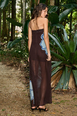MARTI STRAPLESS MAXI DRESS - MILONI CHOC/BLUE