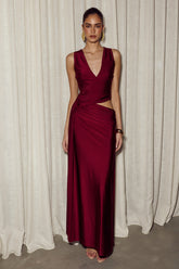 MAZINI DEEP PLUNGE MAXI DRESS - BERRY