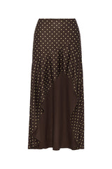 MELODY FLOUNCE MIDI SKIRT - CHOC/LEMON POLKA