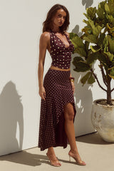 MELODY FLOUNCE MIDI SKIRT - CHOC/LEMON POLKA