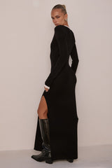 MILENIA SLEEVED KNIT MIDI DRESS - BLACK