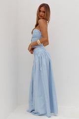 HANNAH SOFT PLEAT A-LINE MAXI SKIRT - BLUE STRIPE
