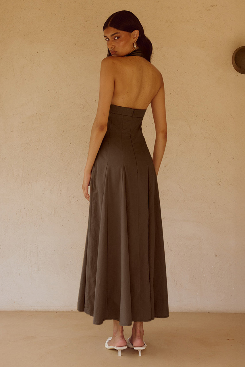 ASTRID HALTER MIDI DRESS - CHOCOLATE