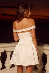 AUBREY OFF SHOULDER BOW MINI DRESS - IVORY