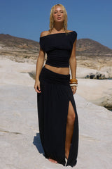 AVANNI RUCHED LOW WAIST MAXI SKIRT - GRANITE