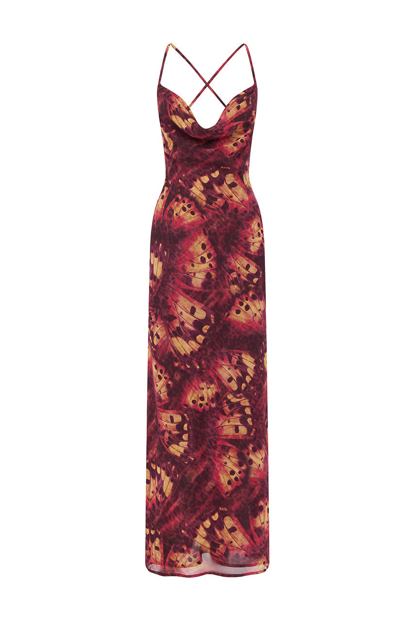 BENITO COWL CROSS BACK MAXI DRESS - ELIANA RED