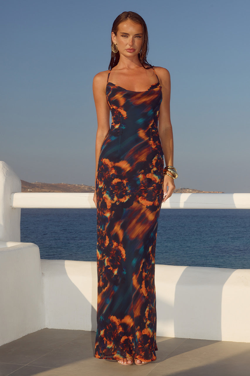 BRIGETTE COWL CROSS BACK MAXI DRESS - VALINA ORANGE