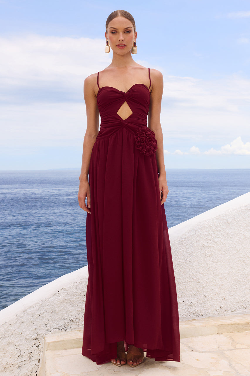 DANIKA SIDE SLIT MAXI DRESS - BERRY