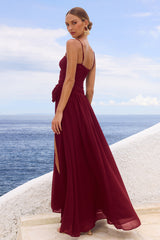 DANIKA SIDE SLIT MAXI DRESS - BERRY