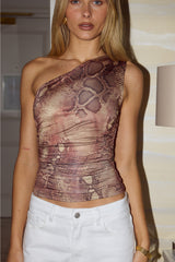 DAVEY ONE SHOULDER TOP - TAN VIPER
