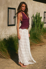 DELLA V-NECK RUFFLE TOP - PLUM