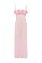 DEMI SHEER FLOWER TRIM MAXI DRESS - MUSK