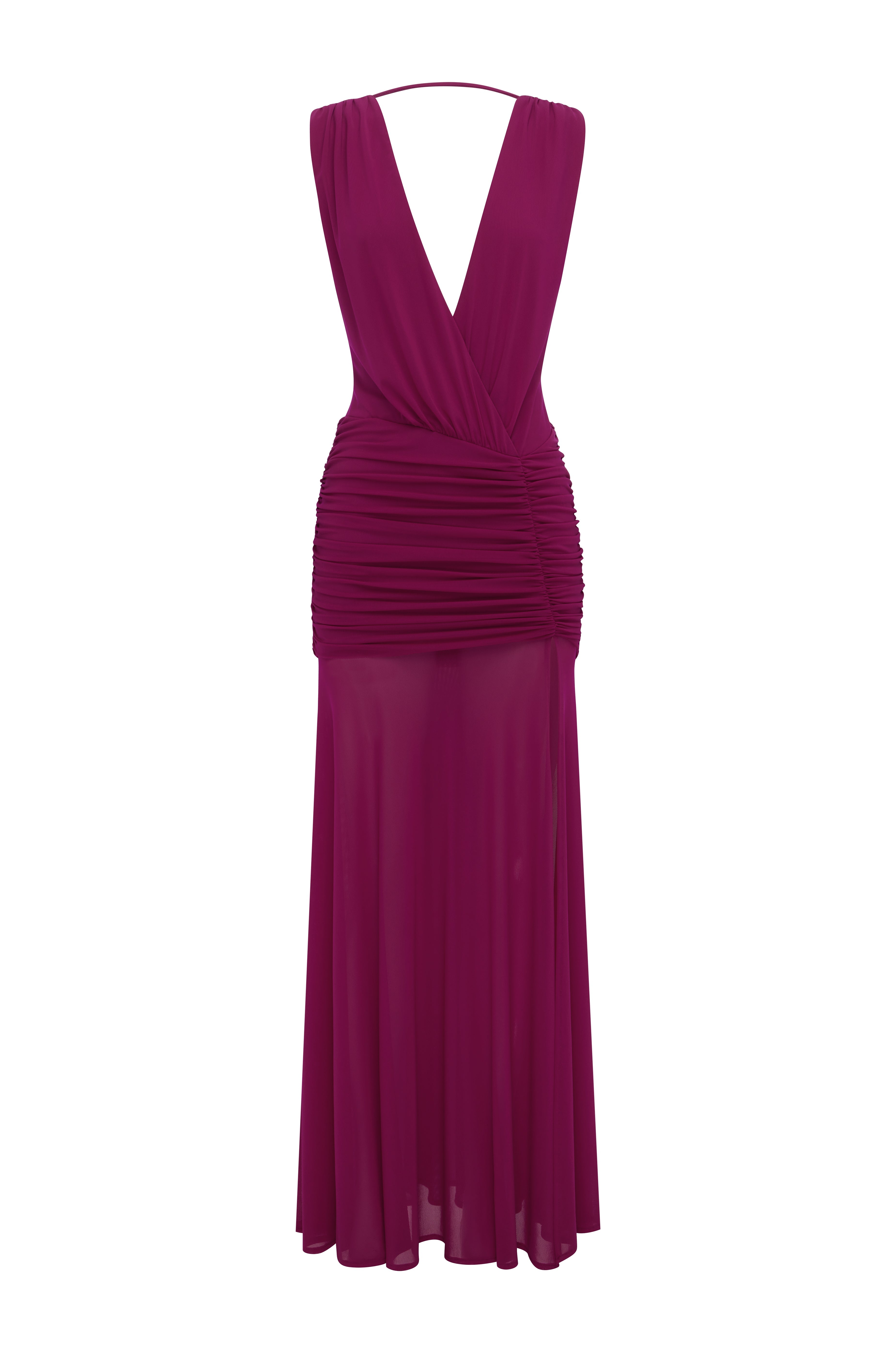 DESERAE LOW PLUNGE MAXI DRESS - FUCHSIA