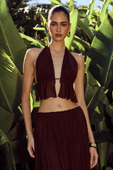ELIO OPEN BACK HALTER TOP - BITTER CHOCOLATE