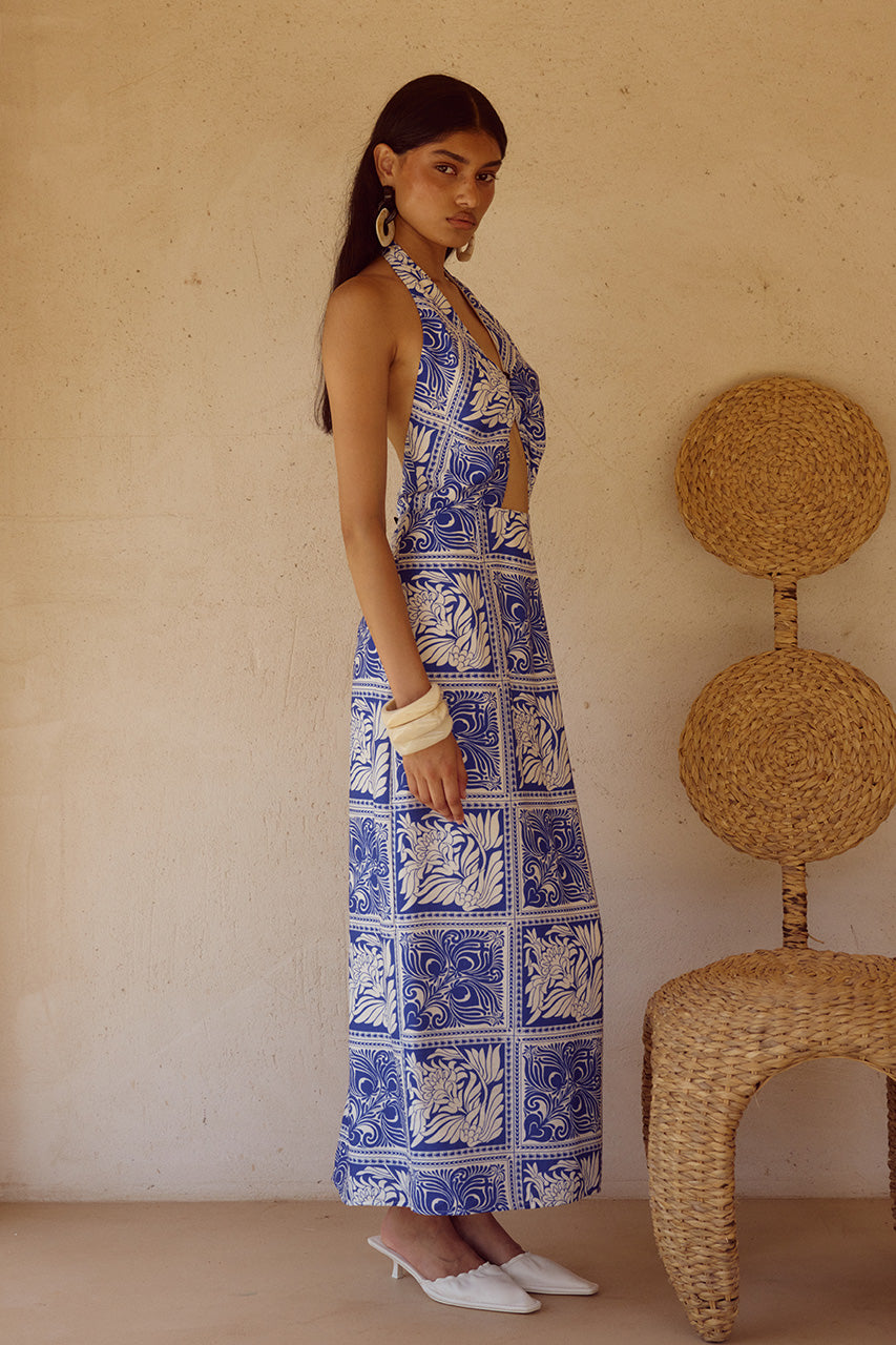 ELKA HALTER MIDI DRESS - HAVANNA NAVY