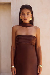 ELSA STRAPLESS SCARF MAXI DRESS - CHOCOLATE