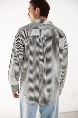 ESTVAN LONG SLEEVE SHIRT - PINSTRIPE BLACK/WHITE