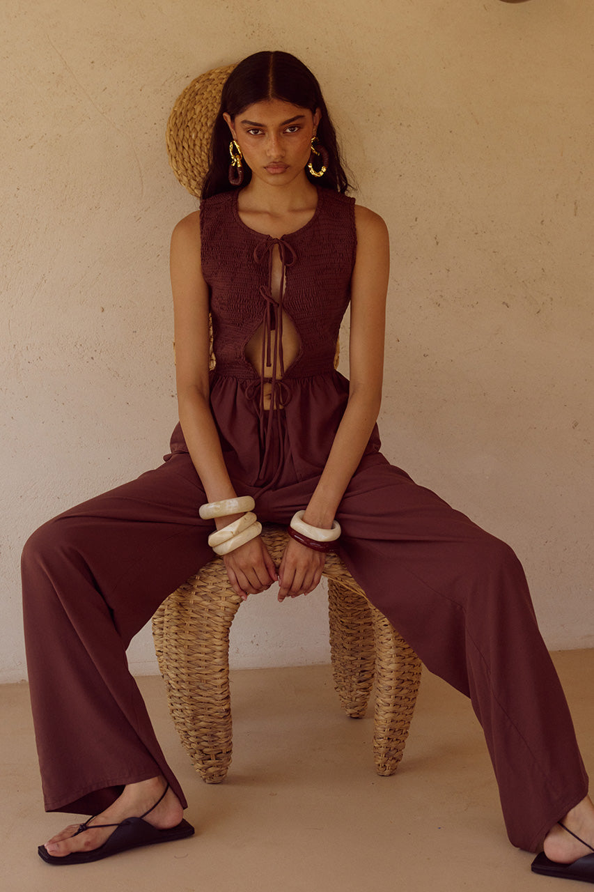 FLEUR PALAZZO PANT - CHOCOLATE