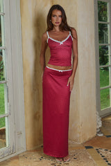GEORGINA LOW WAIST MAXI SKIRT - CHERRY/WHITE POLKA