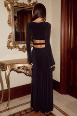GRACY LONG SLEEVE CUTOUT MAXI DRESS - BLACK