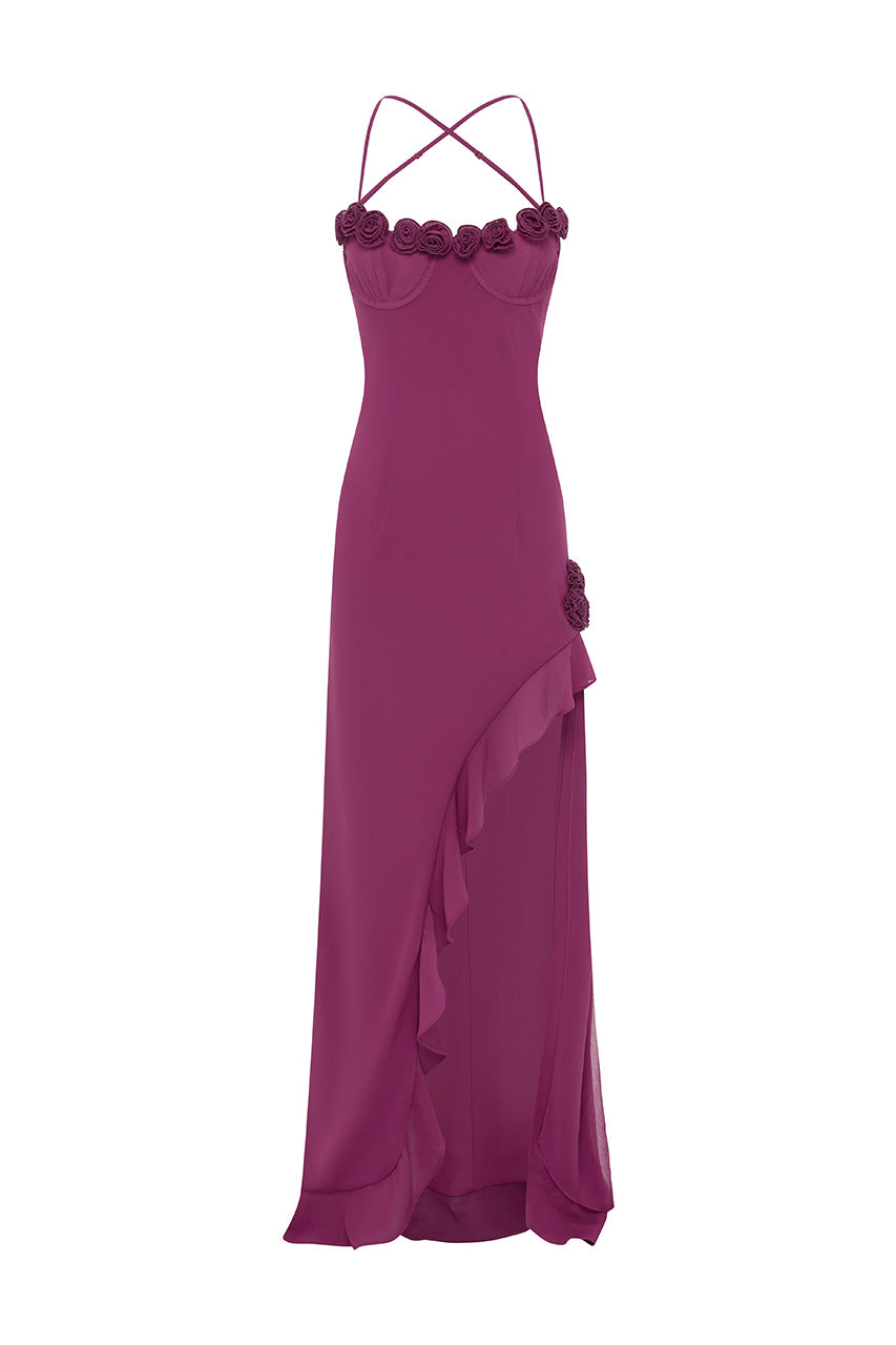JIONNI RUFFLE MAXI DRESS - BERRY