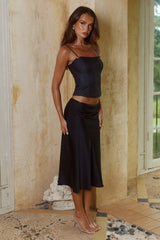 LEANNA LOW WAIST MIDI SKIRT - BLACK