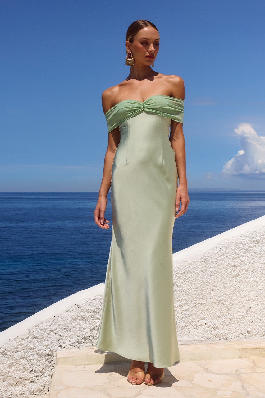 KADIE OFF SHOULDER MAXI DRESS - KEY LIME